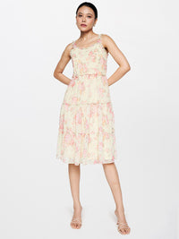 AND Floral Printed Shoulder Straps Gathered Tiered Fit & Flare Dress