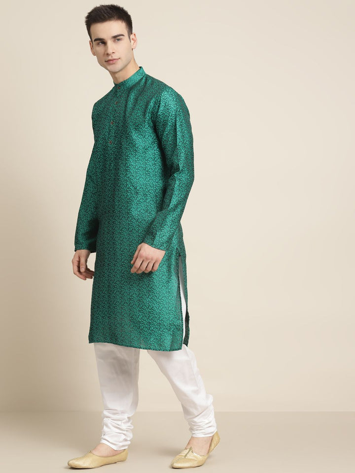 SOJANYA Men Green Ethnic Motifs  Jacquard Kurta