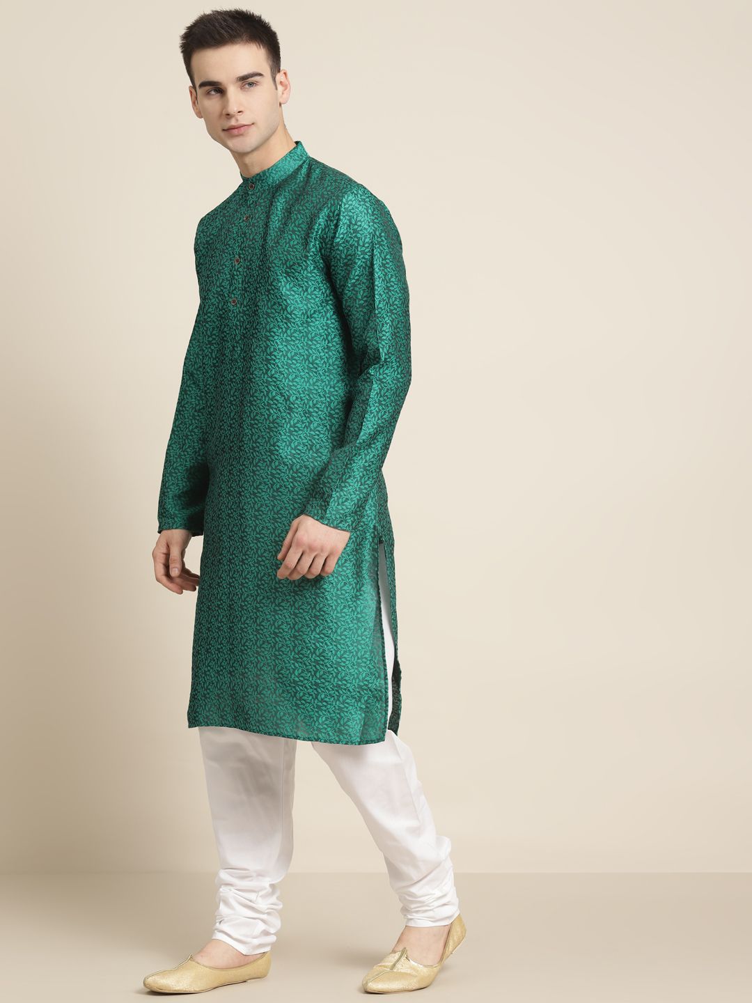 SOJANYA Men Green Ethnic Motifs  Jacquard Kurta