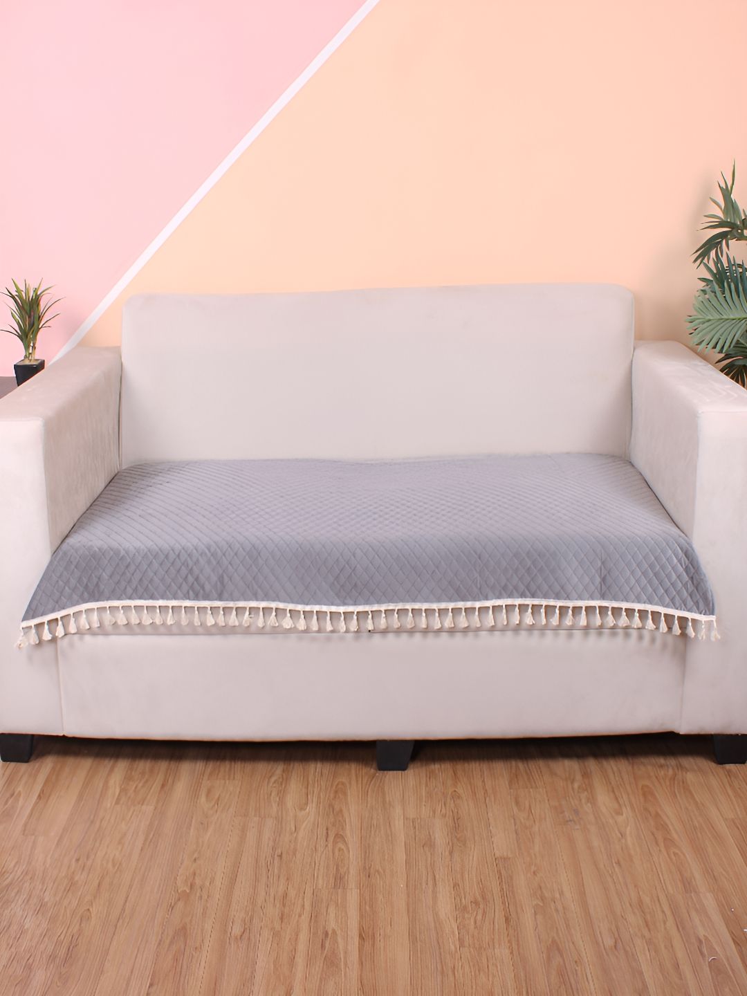STITCHNEST Grey & Beige Self Design 3 Seater Sofa Cover