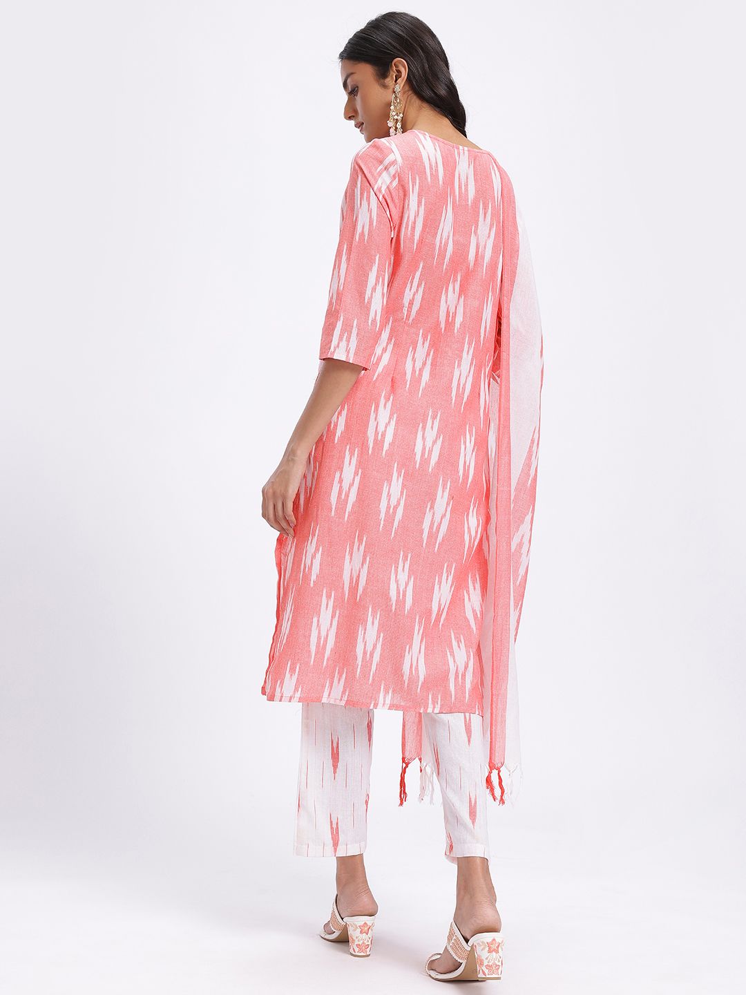 Anouk Ikat Print Regular Pure Cotton Kurta with Trousers & Dupatta