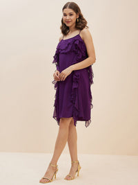 Antheaa Purple Chiffon A-Line Dress