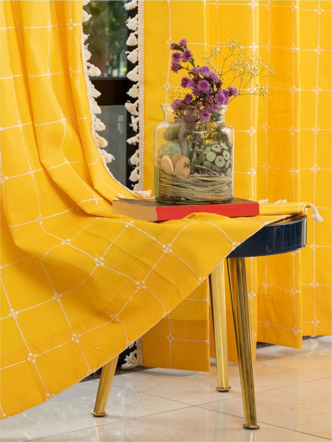 URBAN SPACE Yellow Embroidered Long Door Curtain