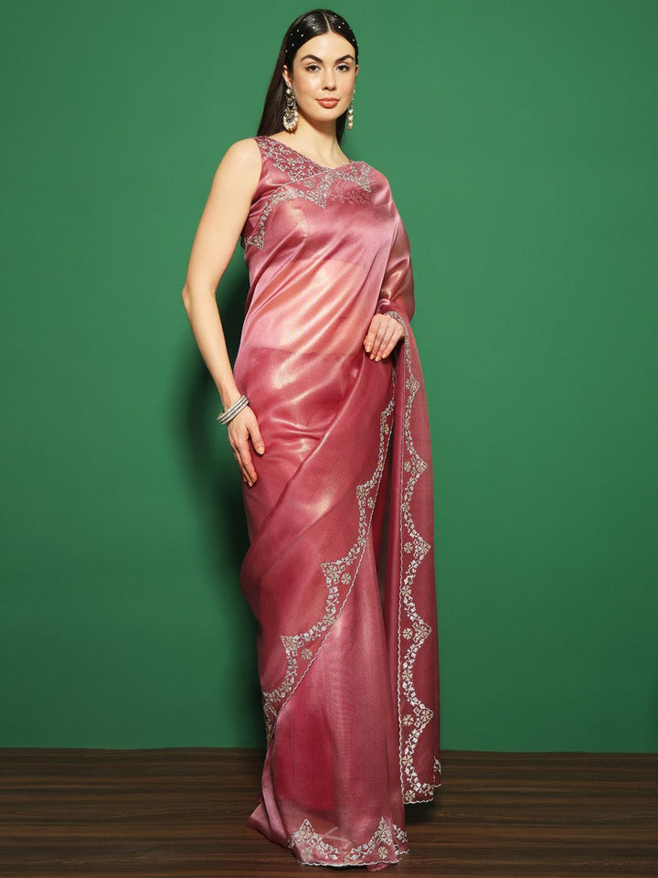 Saree mall Embellished Beads and Stones Organza Saree