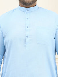 SOJANYA PLUS Lelaki Biru Solid Cotton Kurta Lurus