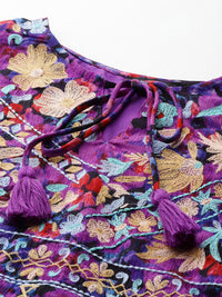 Antheaa Floral Print Tie-Up Neck Puff Sleeve Chiffon A-Line Dress