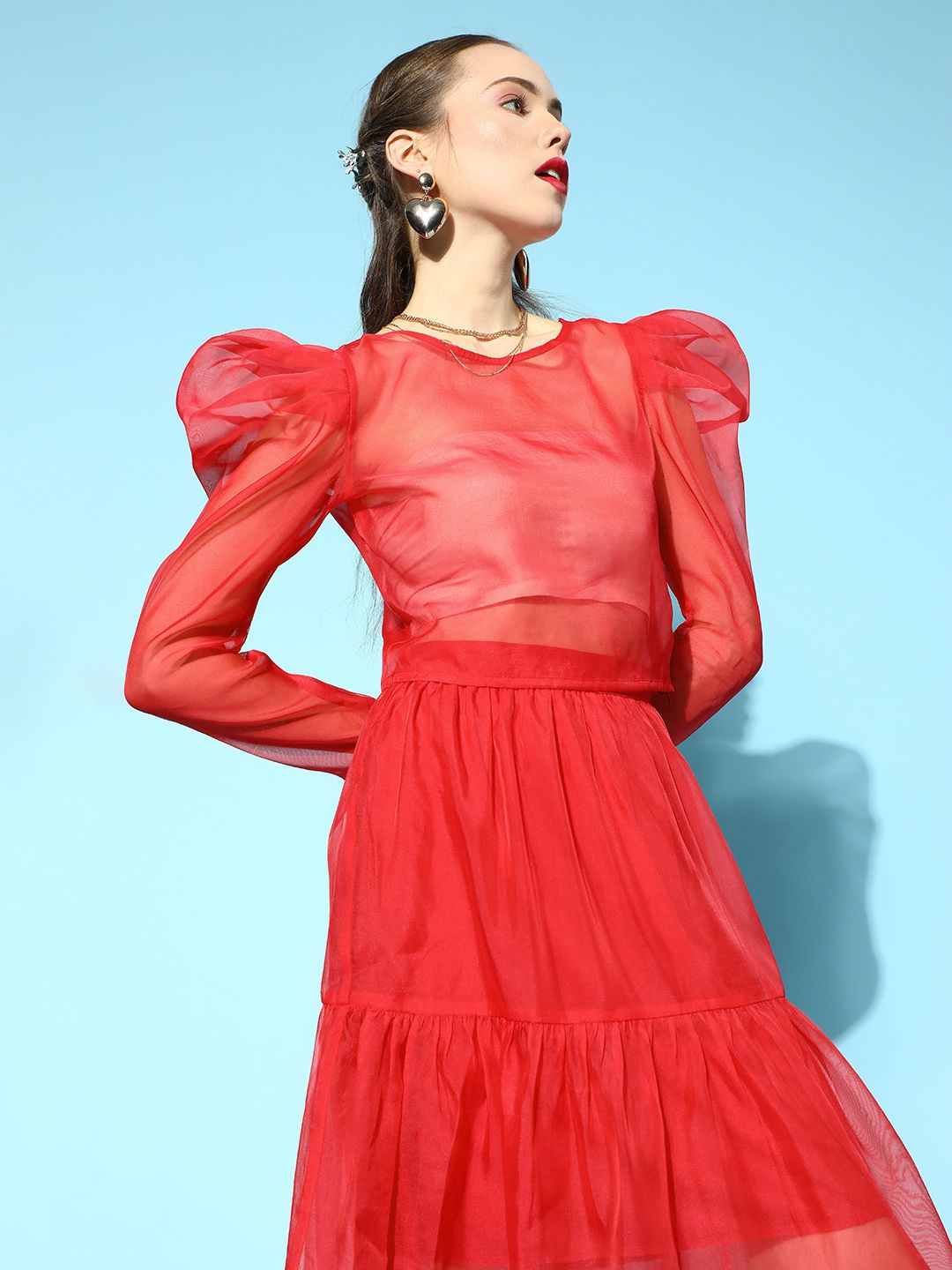 SASSAFRAS Gorgeous Red Solid Sheer Top
