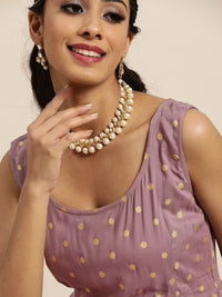 Shae by SASSAFRAS Women Lavender & Golden Liva Foil Printed A-Line Dress