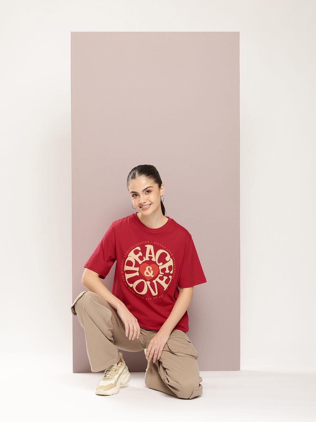 DILLINGER Women Graphic Printed Embossed Oversized T-shirt