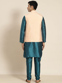 SOJANYA Men Teal Mirror Work Kurta with Churidar