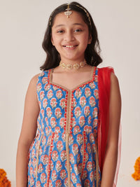 pspeaches Girls Floral Printed Empire Gotta Patti Kurta with Palazzos & With Dupatta
