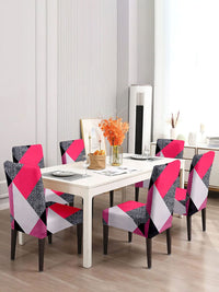 Cortina Pink & White 6 Pieces Geometric Printed Super Stretchable Dining Chair Covers