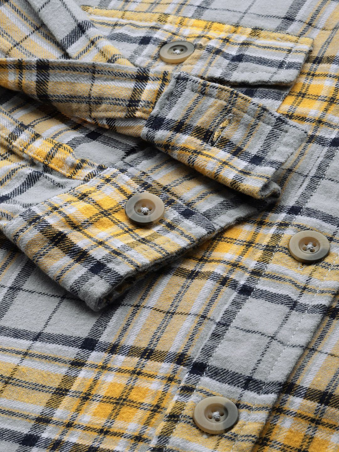 The Indian Garage Co Men Regular Fit Checked Double Flap Pocket Flannel Shirt