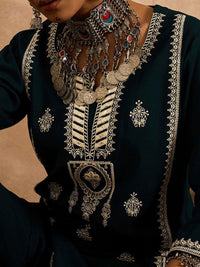 Indo Era Ethnic Motifs Embroidered Notch Neck Thread Work Straight Kurta