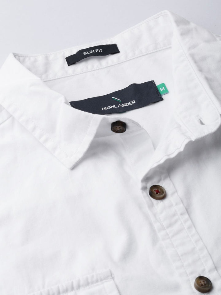 HIGHLANDER Men White Slim Fit Solid Casual Shirt