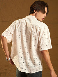 DENNISON Men Semi Sheer Drop Shoulder Oversized Schiffli Shirt