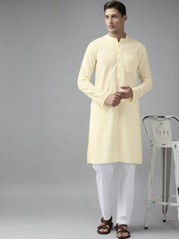 See Designs Men Cream-Coloured Slub Effect Pure Cotton Kurta