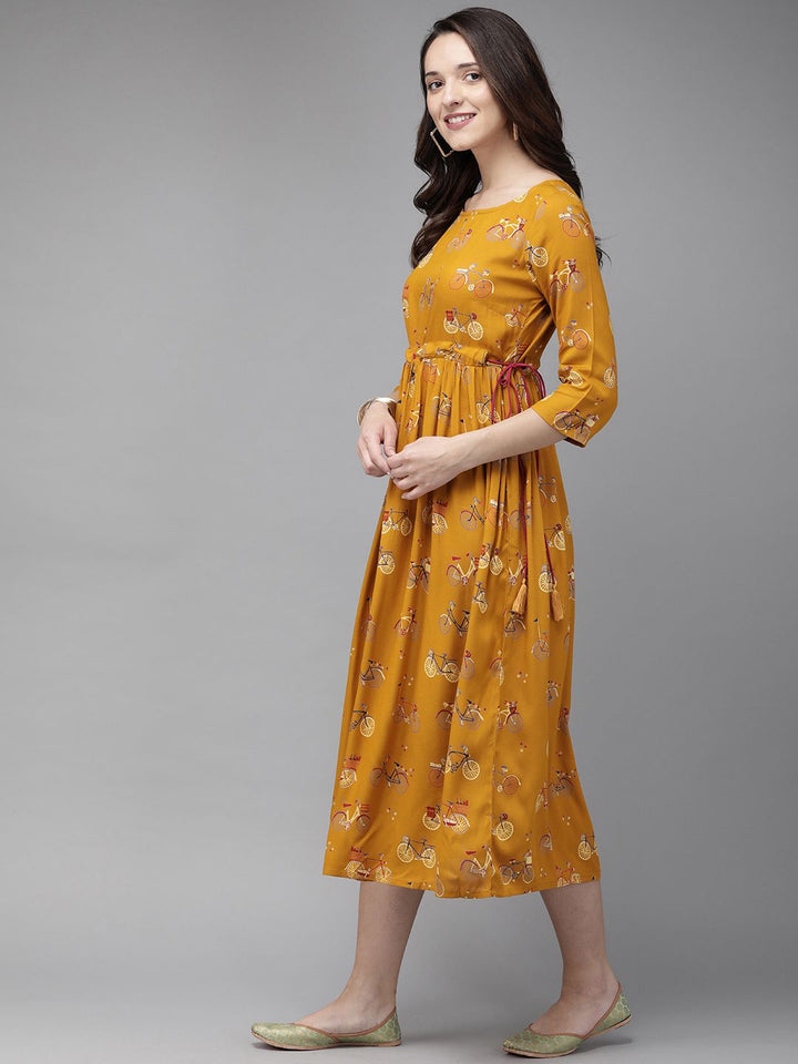 Anouk Women Mustard Yellow Printed A-Line Kurta