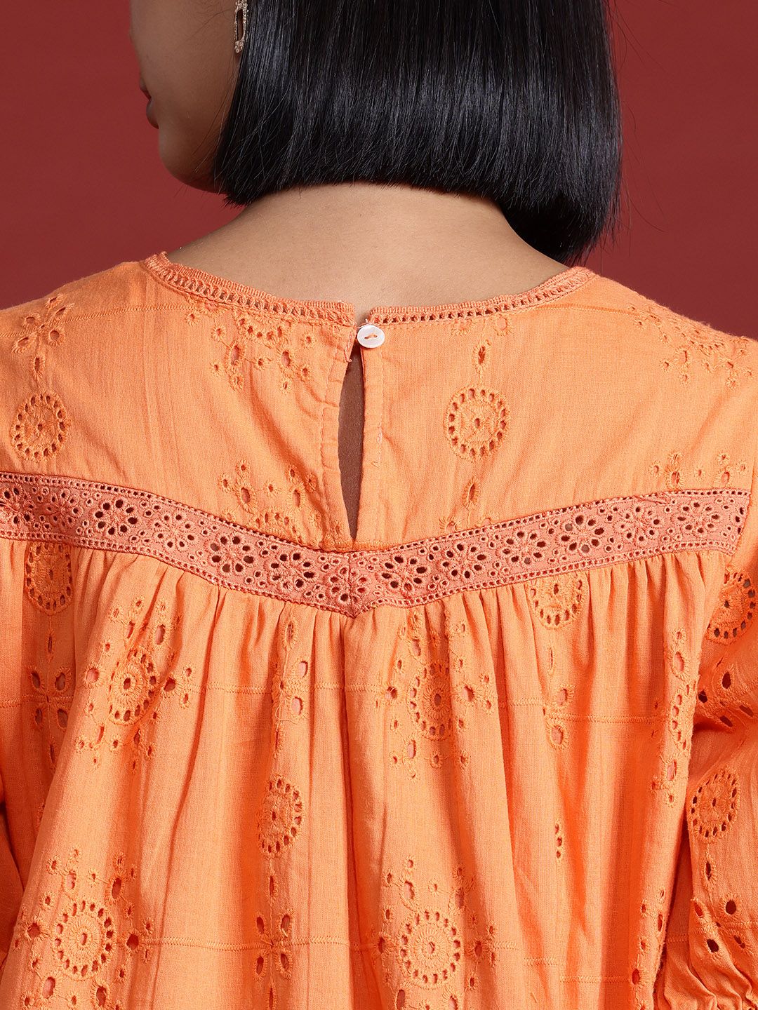 all about you Embroidered Puff Sleeve Cotton Top