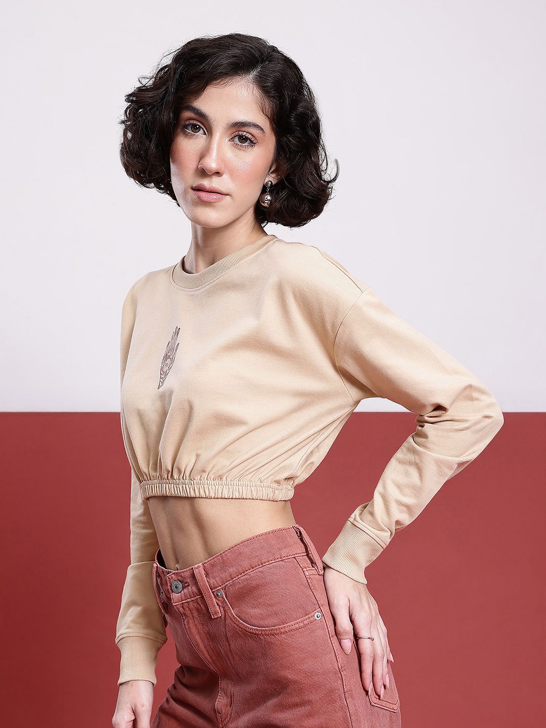 DressBerry Indie Printed Cropped Sweatshirt