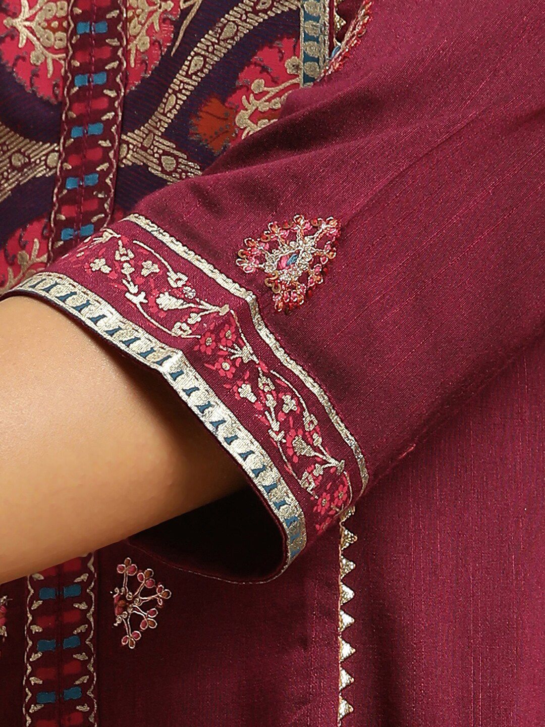 W Purple Ethnic Motifs Yoke Design Gotta Patti A-Line Kurta