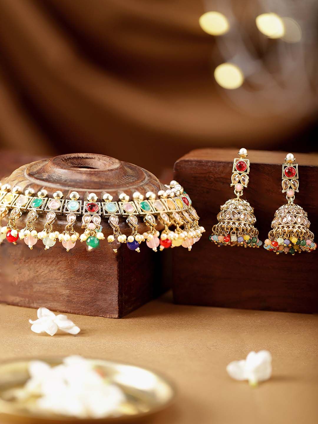 Rubans berbentuk emas berbilang warna CZ Studded Pearl Beaded Budak Barang Perhiasan