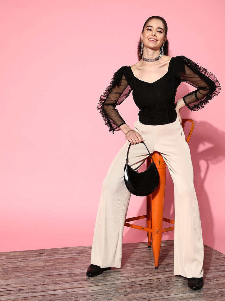 Antheaa Black Sweetheart Neck Net Top