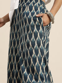 Shae by SASSAFRAS Women Blue & Cream-Coloured Regular Fit Ikat Printed Joggers