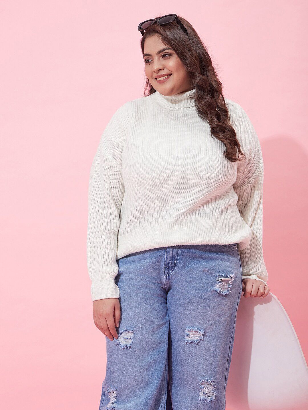 CURVY STREET Women Plus Size Ribbed Acrylic Pullover