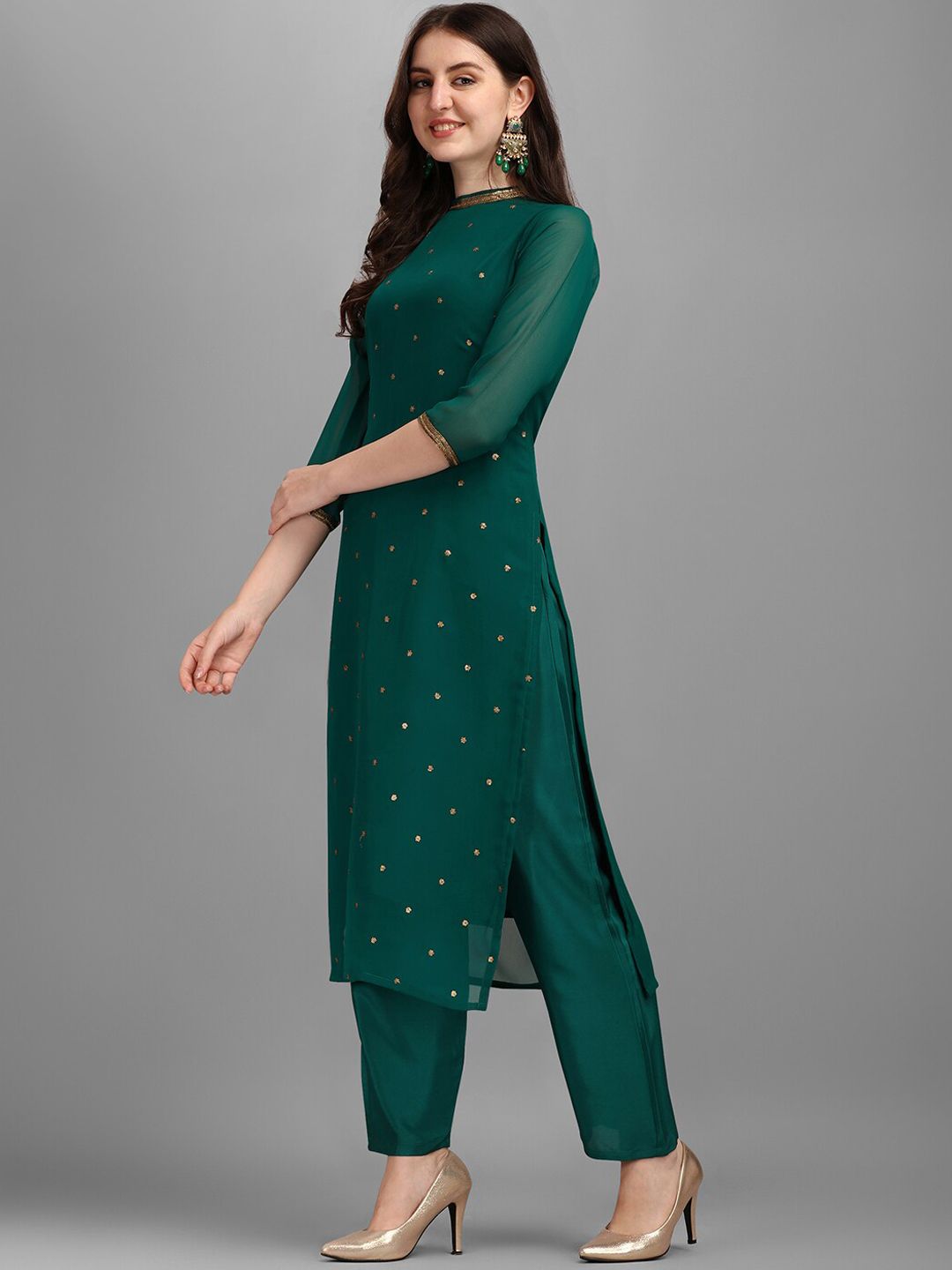 KALINI Floral Embroidered Sequinned Kurta With Trouser
