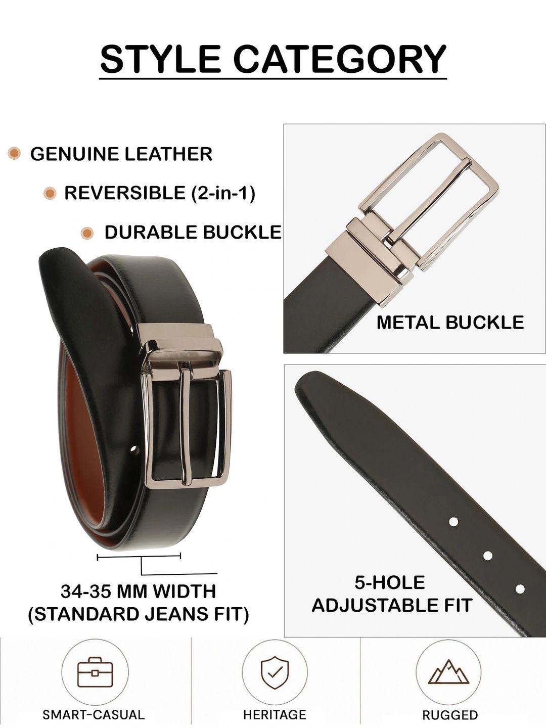 Teakwood Leathers Men Leather Reversible Formal Belt