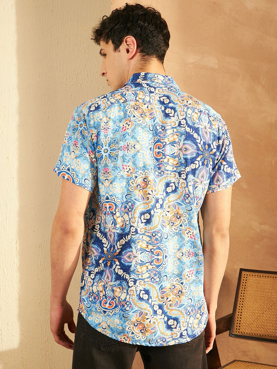 DENNISON Smart Floral Printed Cuban Collar Short Sleeves Casual Shirt