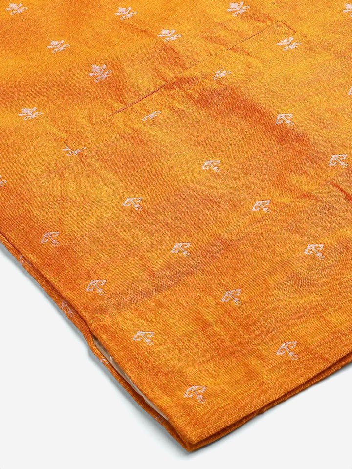 SOJANYA Men Orange & Off-White Woven Design Kurta with Pyjama & Nehru Jacket