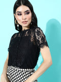 DressBerry Women Black Self Design Lace Top