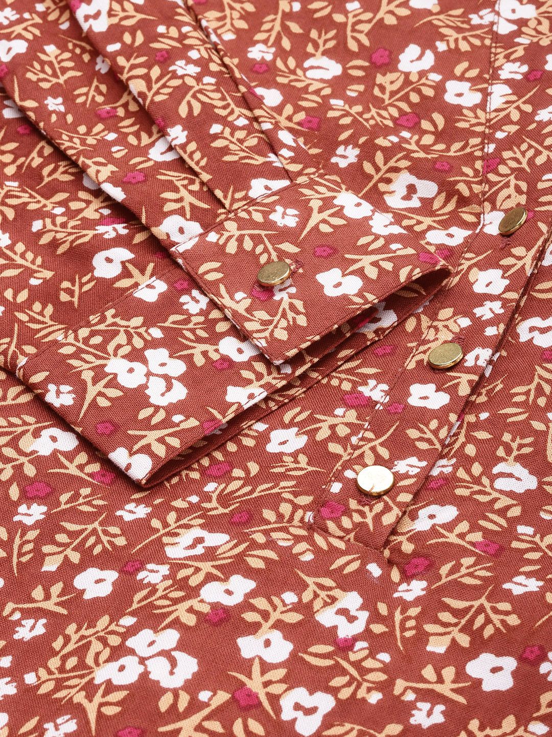 all about you Rust Floral Printed Roll-Up Sleeves Top