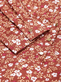 all about you Rust Floral Printed Roll-Up Sleeves Top