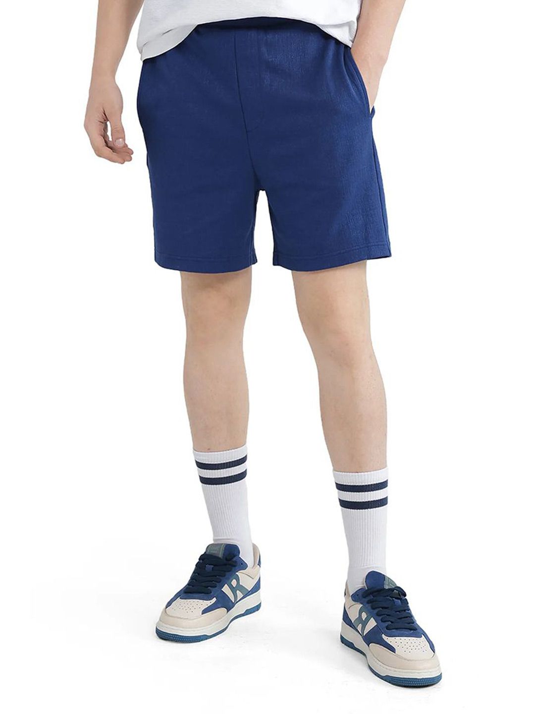 RARE RABBIT Men Kelor Primary Blue Mid-Rise Regular Fit Cotton Shorts