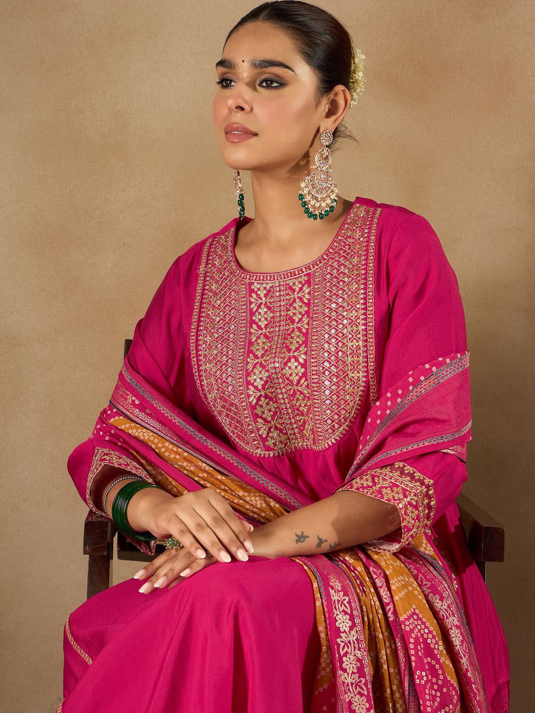 Indo Era Women Ethnic Motifs Embroidered Empire Kurta with Trousers & Dupatta