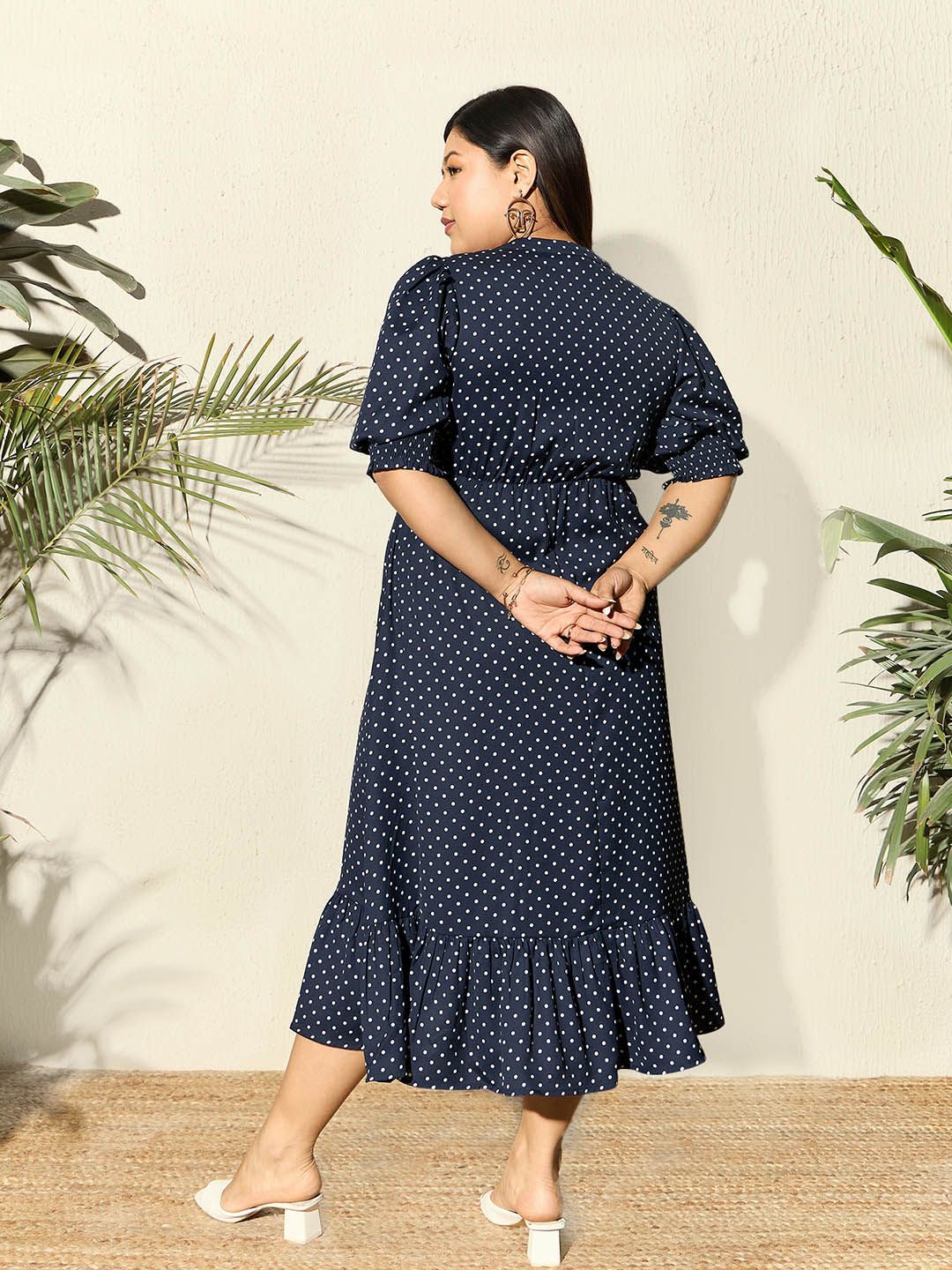 Berrylush Curve Polka Dot Printed A-Line Midi Dress