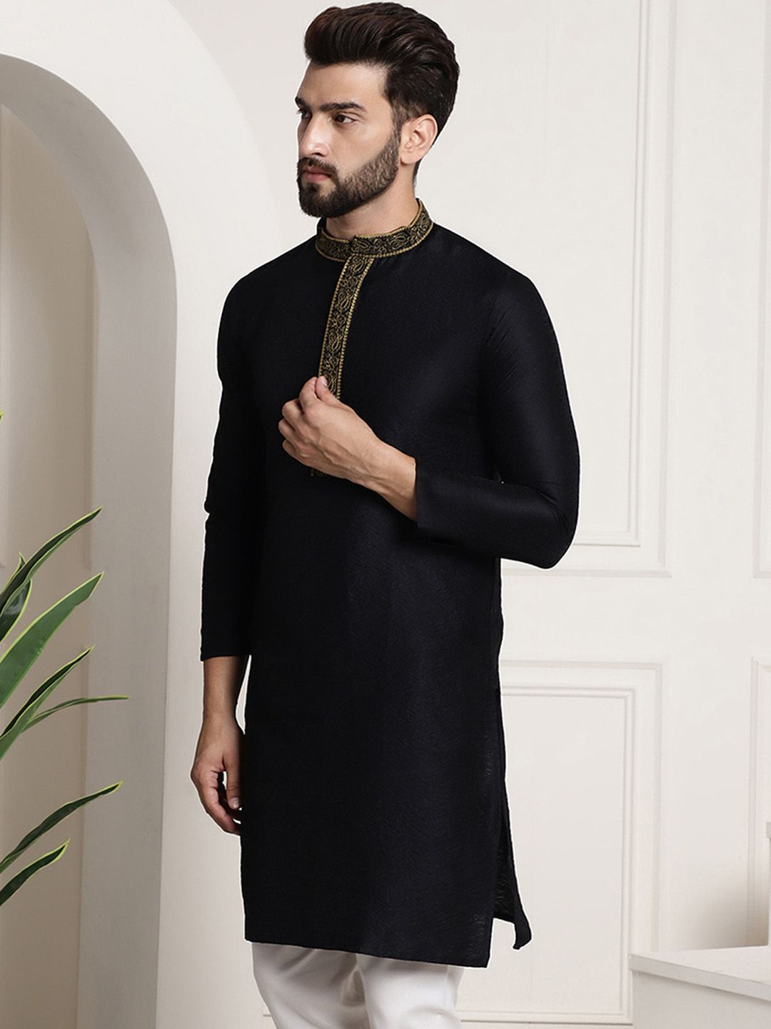 SOJANYA Paisley Woven Design Benang Kolar Mandarin Berfungsi Kurta Lurus