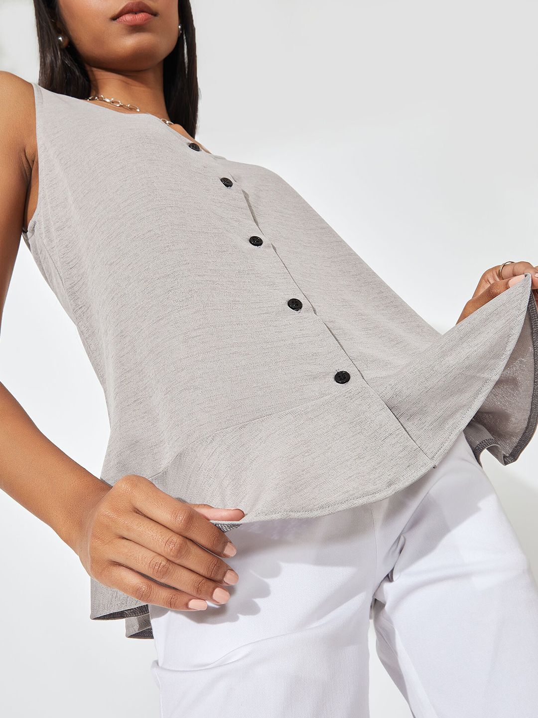 The Label Life Woman Grey Ruffle Hem Cami