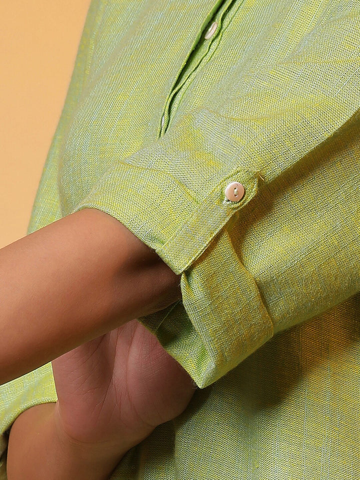 AURELIA Mandarin Collar Roll-Up Sleeves Pure Cotton Kurti