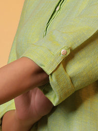 AURELIA Mandarin Collar Roll-Up Sleeves Pure Cotton Kurti