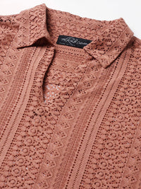 VASTRADO Men Classic Oversized Fit Spread Collar Textured Cotton Casual Shirt