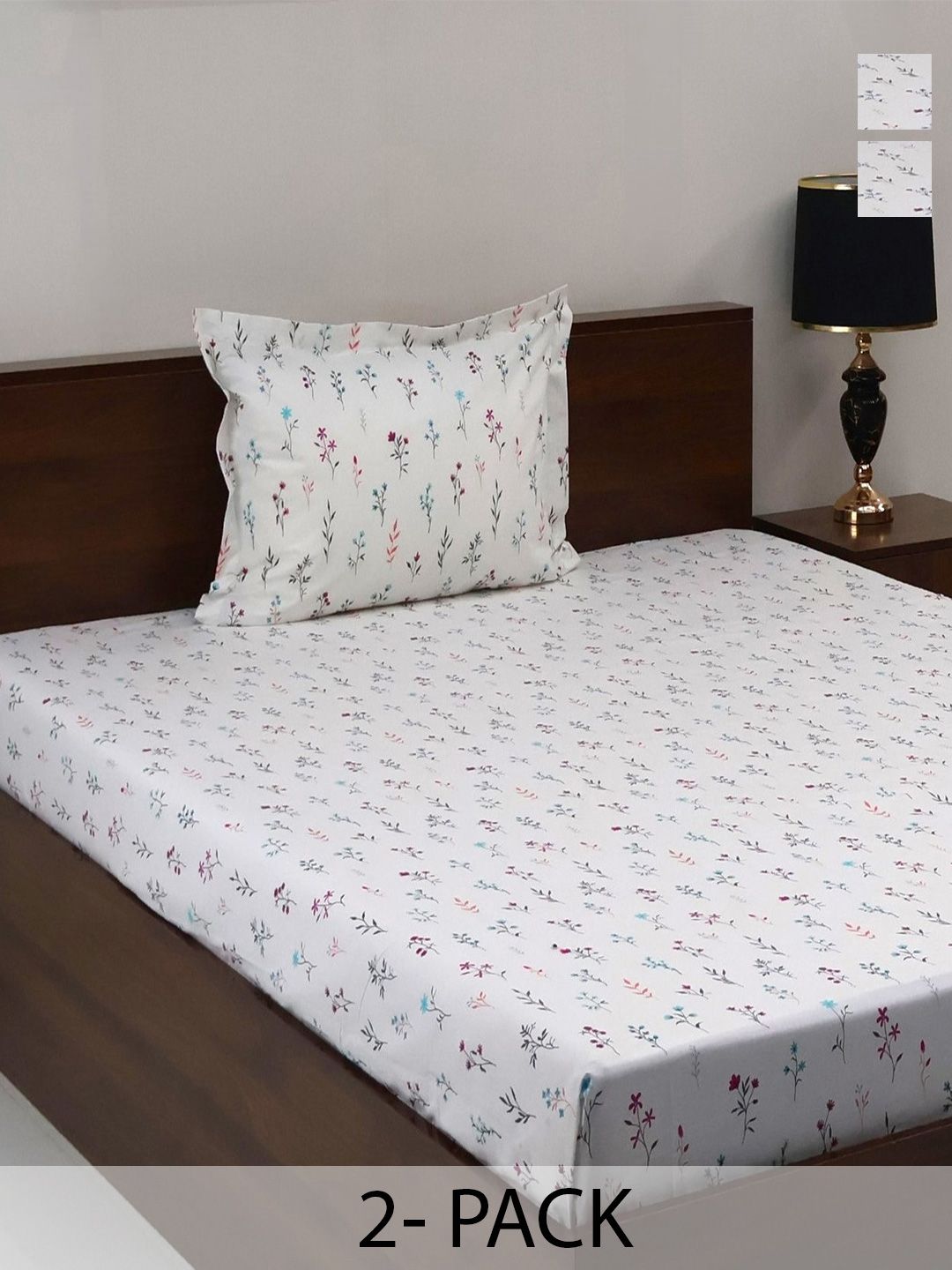 BOMBAY DYEING  Vintage Turquoise Blue Printed Cotton 180 TC  Bedsheet Set 1.52 m X 2.28 m