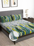 Story@home Grey & Green 180 TC Abstract Queen Fitted Bedsheet With 2 Pillow Covers