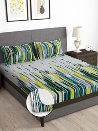 Story@home Grey & Green 180 TC Abstract Queen Fitted Bedsheet With 2 Pillow Covers