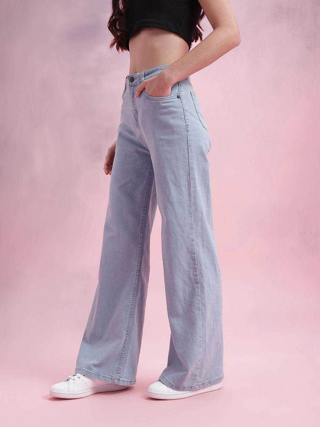 DressBerry Women Mid-Rise Wide Leg Stretchable Jeans