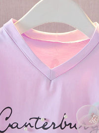 YK Girls Printed V-Neck Short Sleeves Pure Cotton Top With Skirt