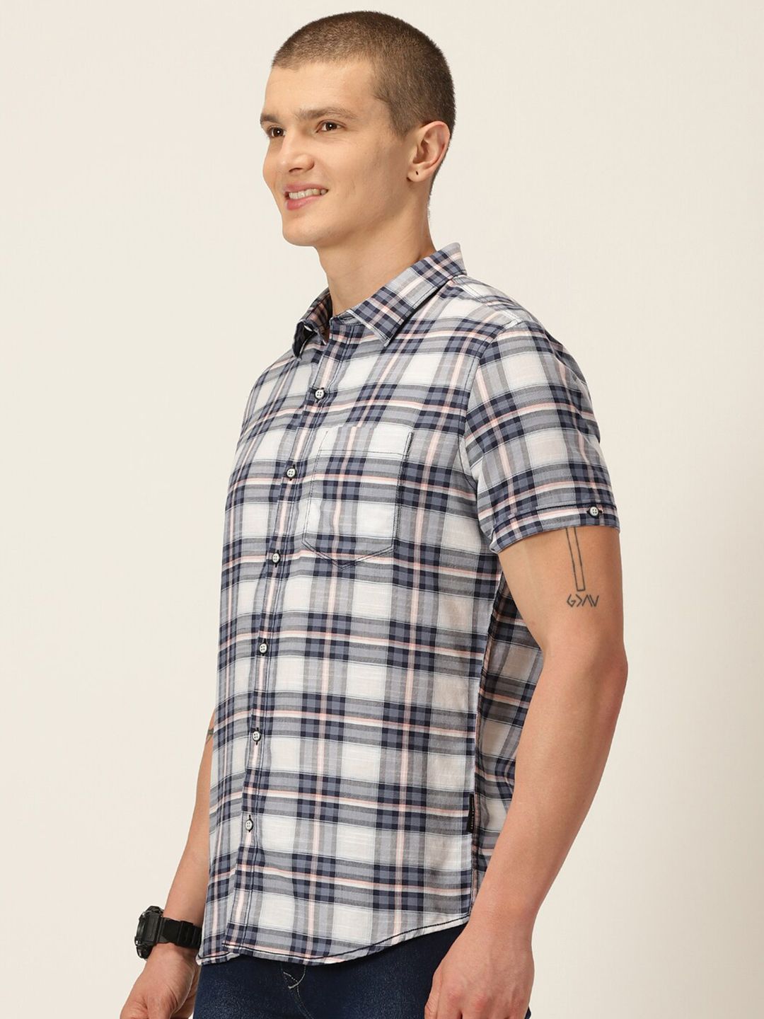 Thomas Scott Tartan Checked Smart Slim Fit Opaque Pure Cotton Casual Shirt
